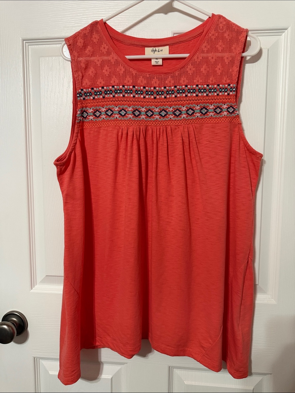Style & Co. Coral Embroidered Yoke Sleeveless Tank